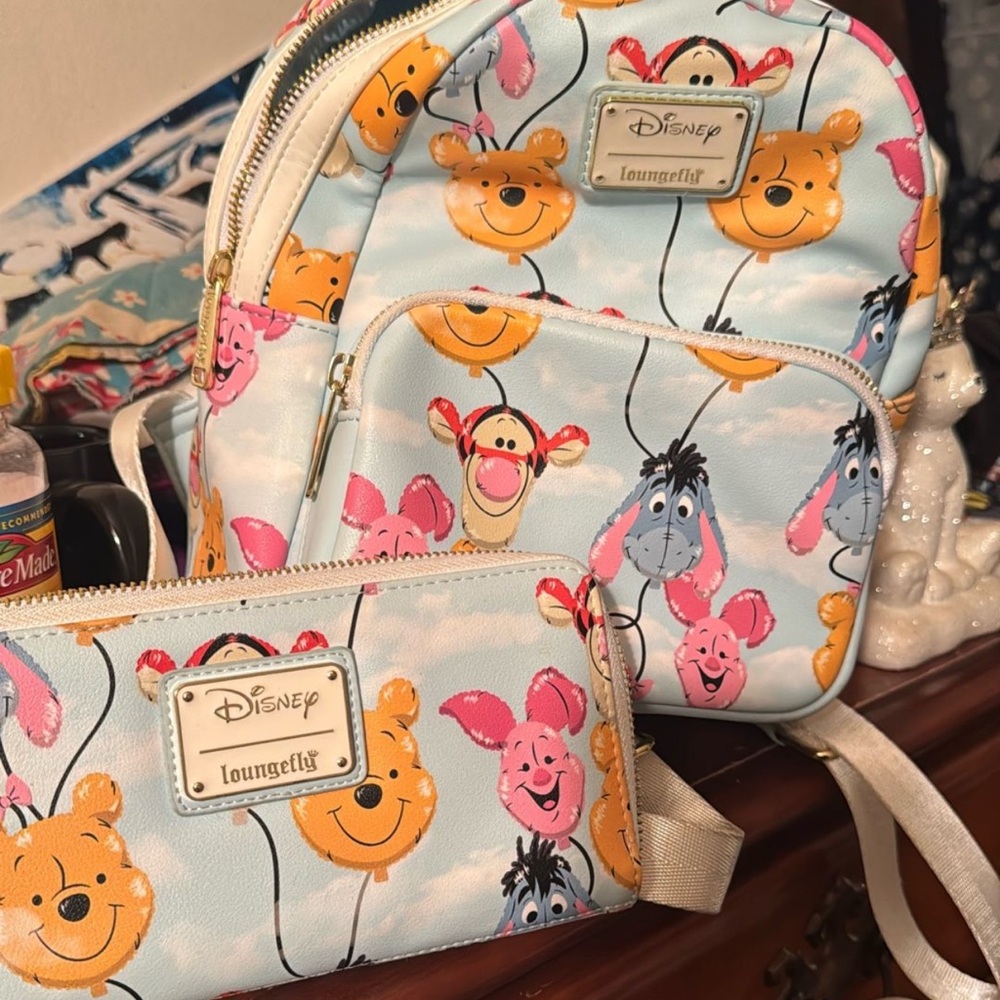 Loungefly Disney Kids Backpack and Wallet - Blue and Pink